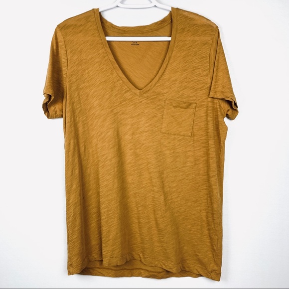 Madewell Tops - MADEWELL Mustard V-neck Pocket Tee Size M